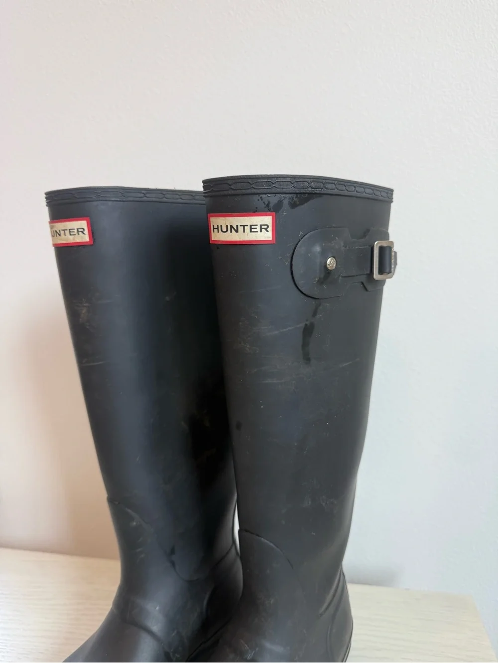 Hunter Women’s Original Tall Black Rubber Rain Boots Wellington Buckle Size 9